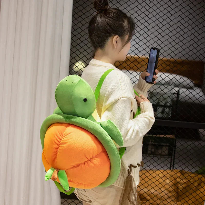 Green Orange Turtle Plush Backpack