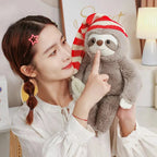 Kawaii Christmas Sloth Plush with Striped Hat