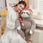 Kawaii Christmas Sloth Plush with Striped Hat