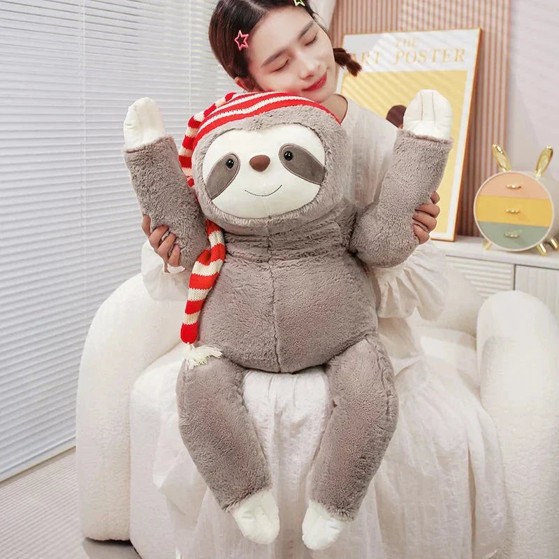 Kawaii Christmas Sloth Plush with Striped Hat