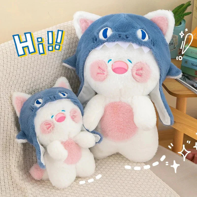 Kawaii White Cat Shark Hat Plushie