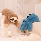 Laying Sloth and Fox Raccoon Crocodile Plushie Friends