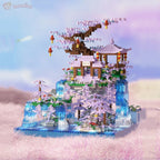 Purple Sakura Floating Pavilion Waterfall Island Nano Building Set