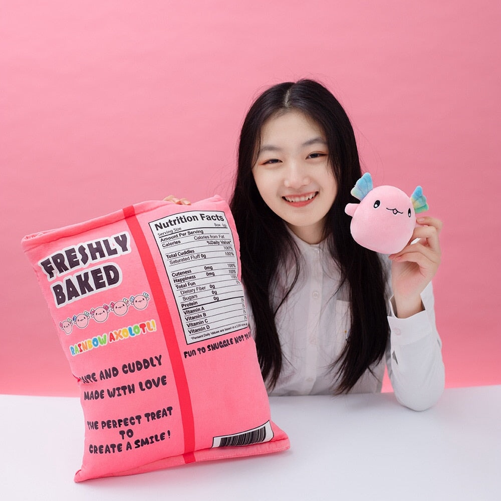 Rainbow Pink Blue Axolotl Candy Bag Plushies