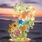 Romantic Waterfall Orchard Villa Micro Building Blocks With Light