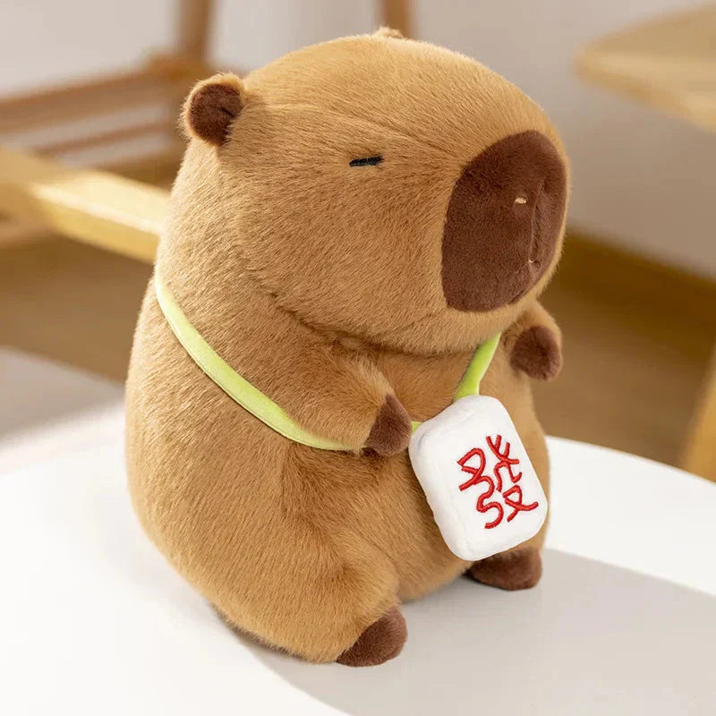 Sleepy Capybara with Mahjong Backpack Plushie