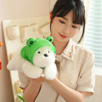 Snowy the White Maltese Plushie with Frog Hat