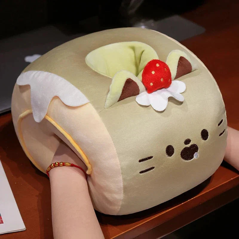 Soft Cat Swiss Roll Cake Handwarmer Plush with Blanket
