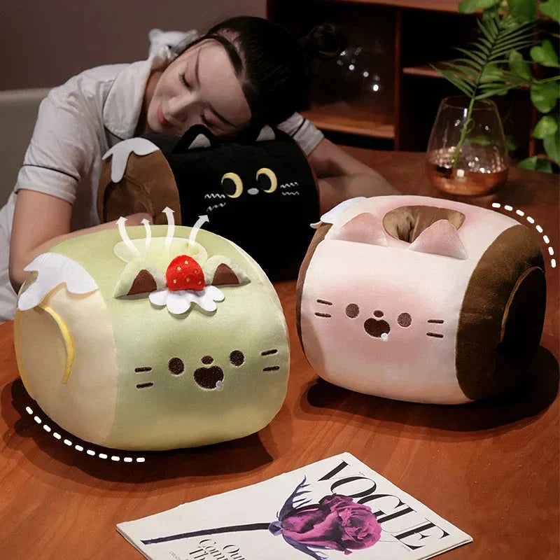 Soft Cat Swiss Roll Cake Handwarmer Plush with Blanket