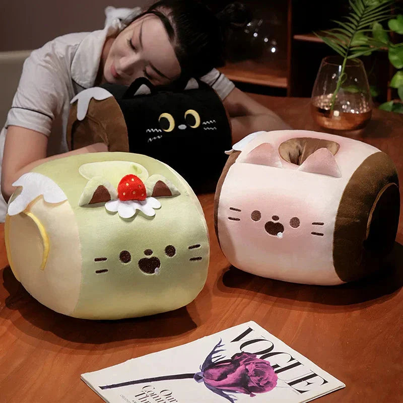 Soft Cat Swiss Roll Cake Handwarmer Plush with Blanket