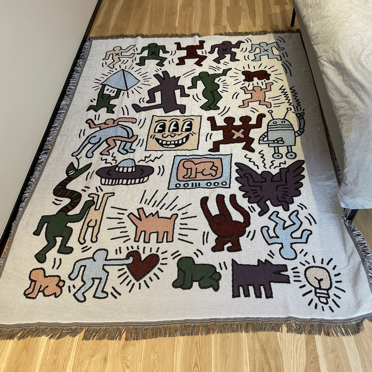 Keith Haring Puzzle Throw Blanket with Jacquard Pattern