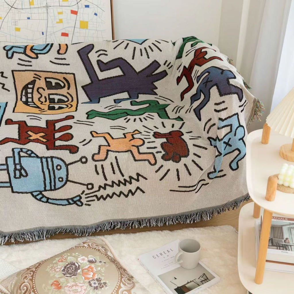 Keith Haring Puzzle Throw Blanket with Jacquard Pattern