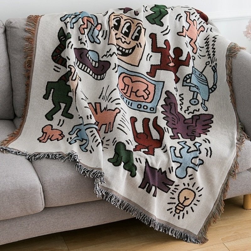 Keith Haring Puzzle Throw Blanket with Jacquard Pattern