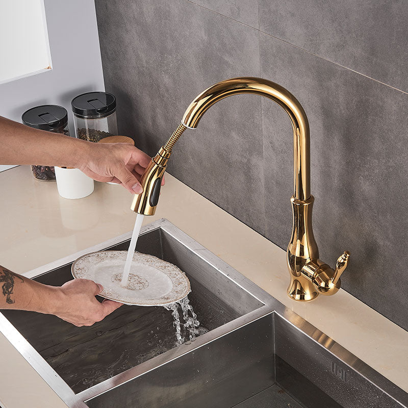 Brass Kitchen Faucet Pull Out Mixer Sink Water Tap 360 Rotation Single Handle