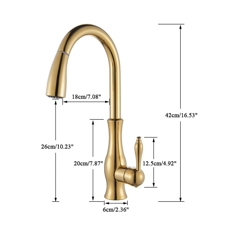 Brass Kitchen Faucet Pull Out Mixer Sink Water Tap 360 Rotation Single Handle