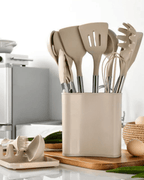 KITCHENORA – Complete Utensil Set with Silicone Heads & Wood-Style Handles