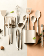 KITCHENORA – Complete Utensil Set with Silicone Heads & Wood-Style Handles