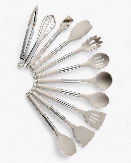 KITCHENORA – Complete Utensil Set with Silicone Heads & Wood-Style Handles