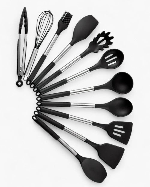 KITCHENORA – Complete Utensil Set with Silicone Heads & Wood-Style Handles