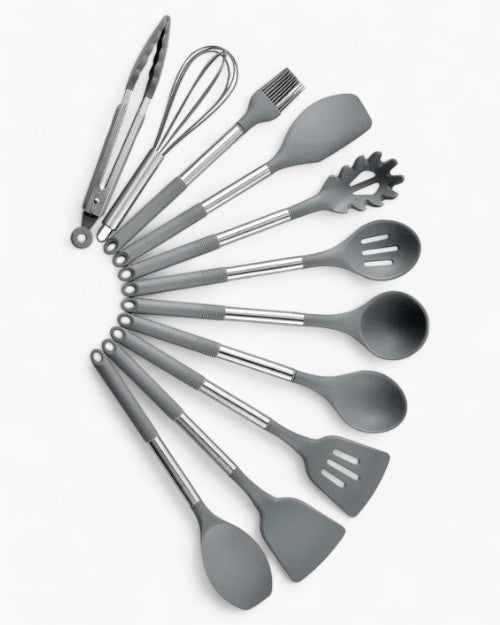 KITCHENORA – Complete Utensil Set with Silicone Heads & Wood-Style Handles