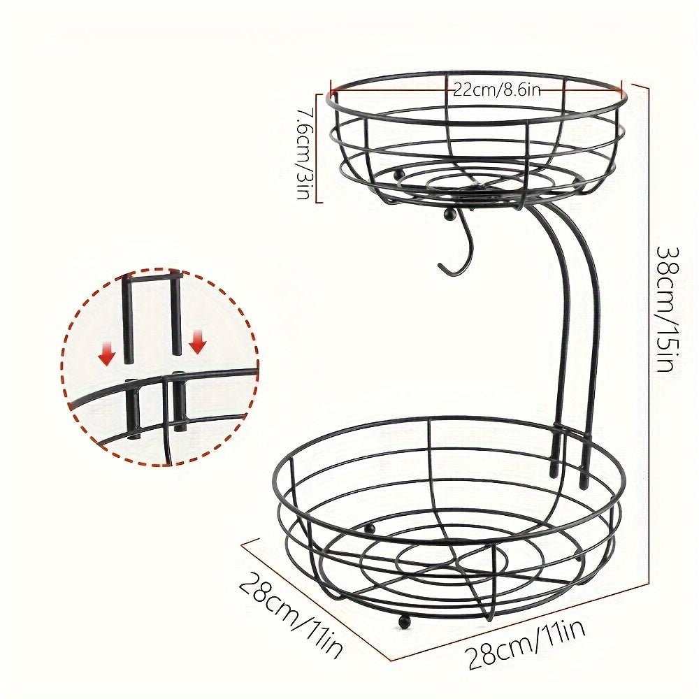KITCHENOVA FRUIT HAVEN – 2-Tier Metal Fruit Basket with Banana Holder