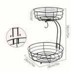 KITCHENOVA FRUIT HAVEN – 2-Tier Metal Fruit Basket with Banana Holder