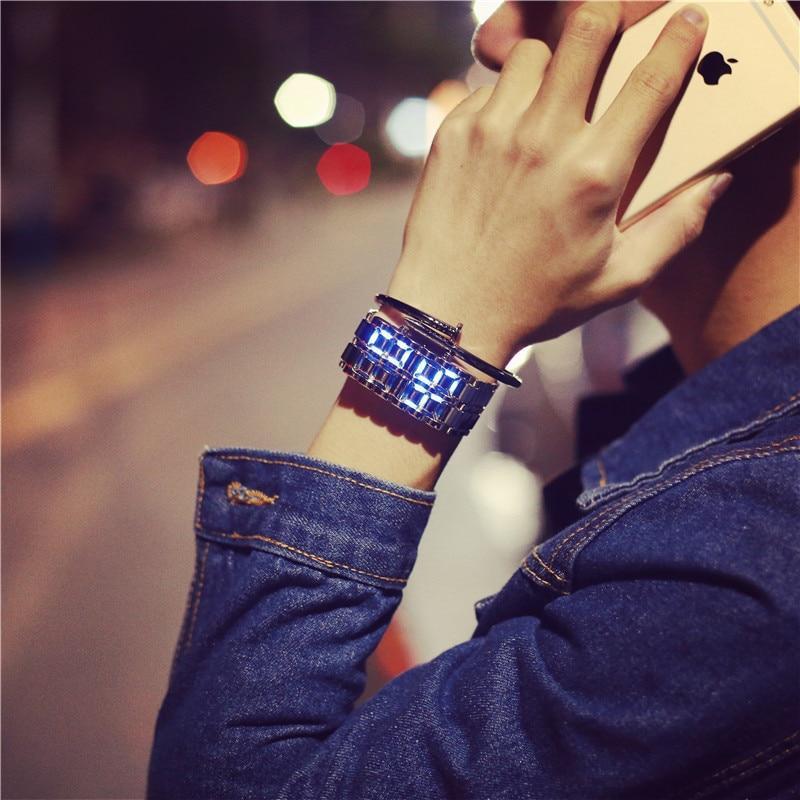 IcoolGadgets Korean Style men women digital wristwatches creative LED light electronic male female clock fashion casual couple bracelet watch