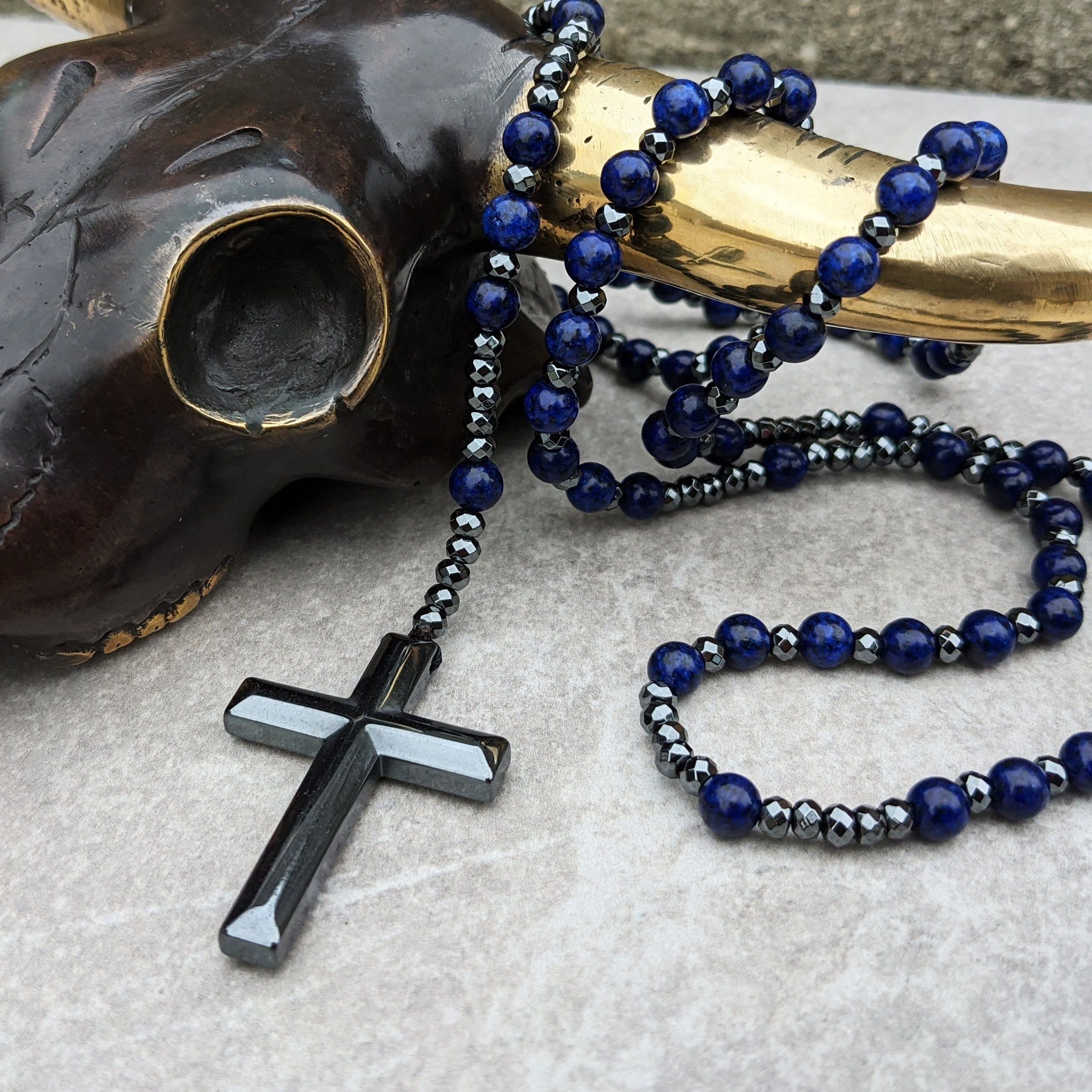 Orion Spiritual Necklace with Tiger Eye & Lapis Lazuli – Men's Rosary