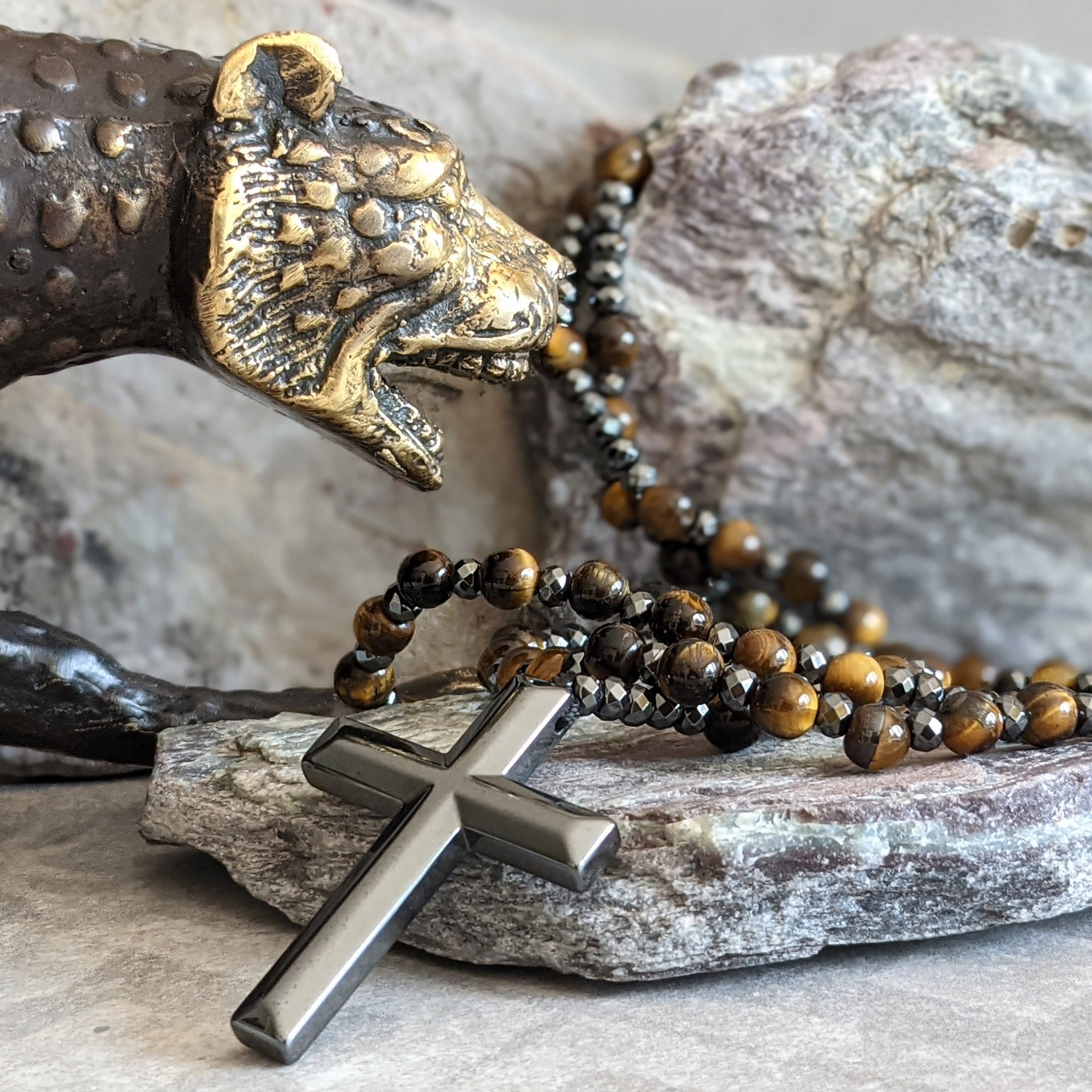 Orion Spiritual Necklace with Tiger Eye & Lapis Lazuli – Men's Rosary