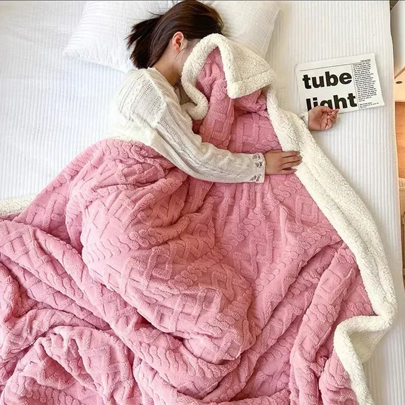 Stylish Winter Blanket Made of Thick Lamb's Wool with an Elegant Accent