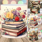 3D Artistic Beautiful Floral Books Coffee Mug - Book Lover Gift