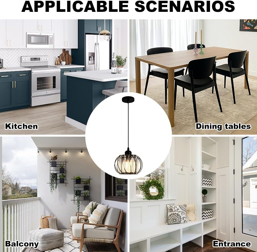 Pendant Light Black Glass Globe Ceiling Fixture