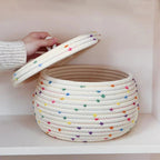 Large storage basket made of cotton rope with lid