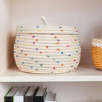 Large storage basket made of cotton rope with lid