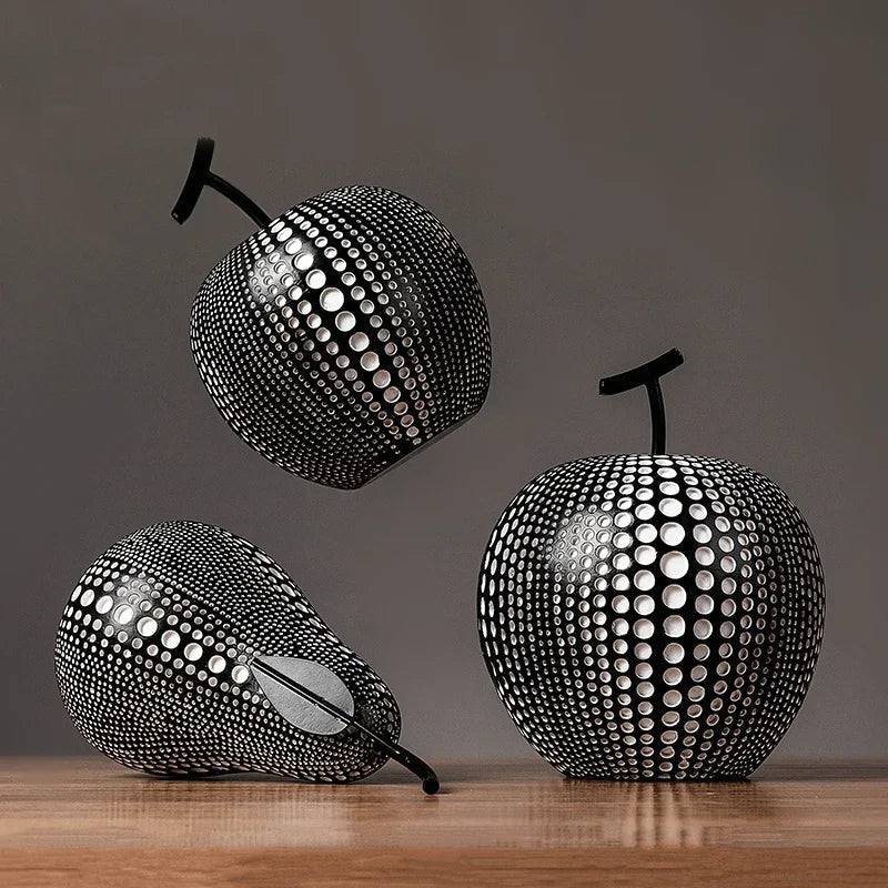 MonoApple Apple Sculpture – black-and-white polka dot pattern