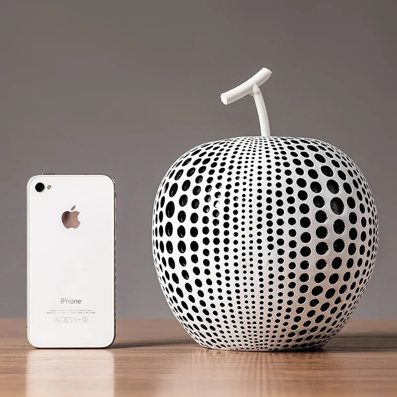 MonoApple Apple Sculpture – black-and-white polka dot pattern