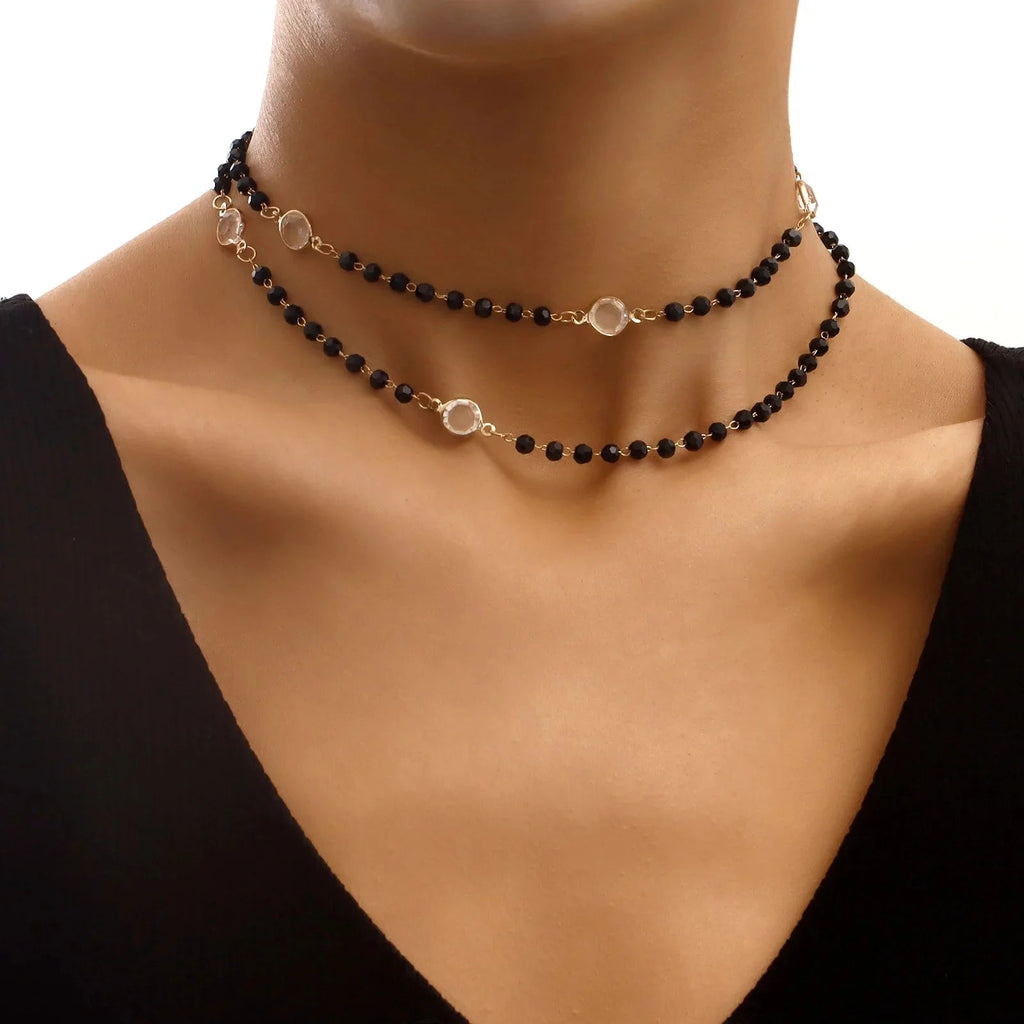 Layered Black Crystal Necklace