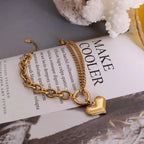 Layered Chain and Paperclip Heart Bracelet
