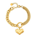 Layered Chain and Paperclip Heart Bracelet