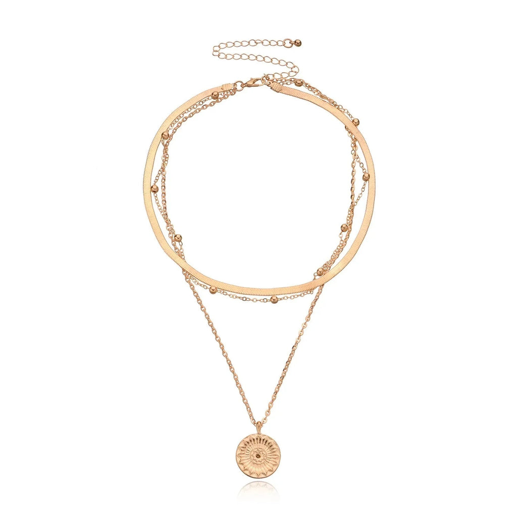 Layered Floral Pendant Herringbone & Dainty Necklaces Stack