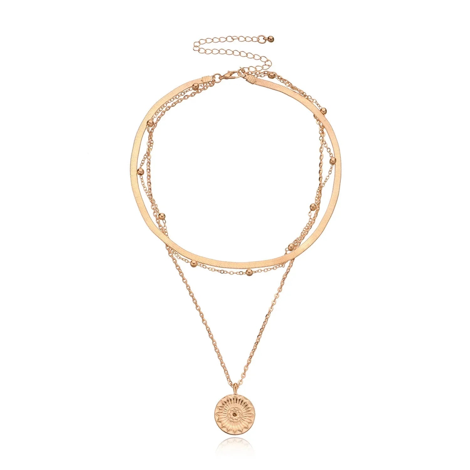 Layered Floral Pendant Herringbone & Dainty Necklaces Stack