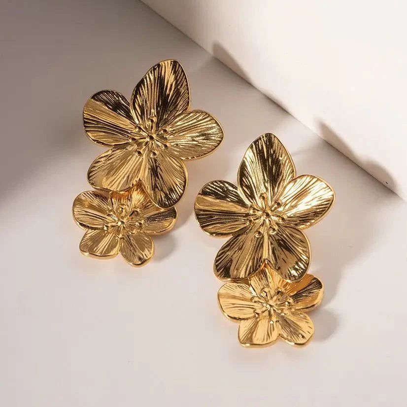 Layered Hibiscus Flower Floral Earrings