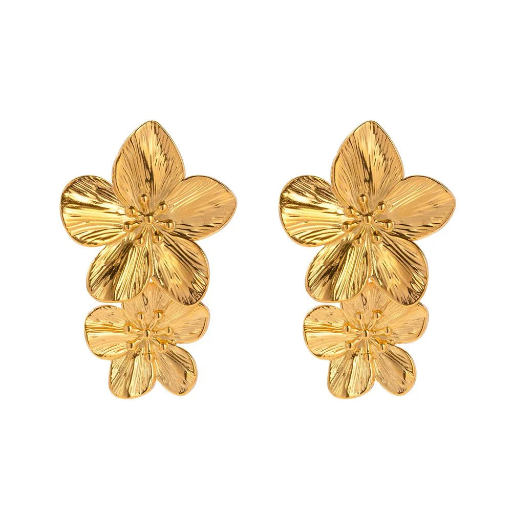 Layered Hibiscus Flower Floral Earrings