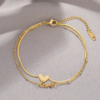 Layered Love Heart Golden Anklet