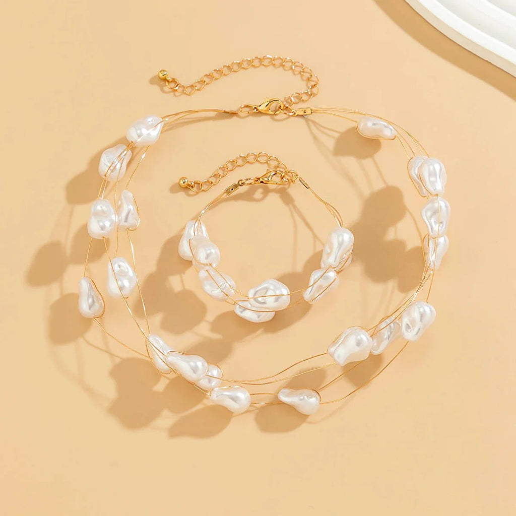 Layered Strung Pearls Bracelet and Necklace