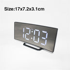 LED Digital Alarm Clock – Curved Mirror Display, Table Clock with Snooze Function, Electronic Table Display, Bedroom and Living Room Decor