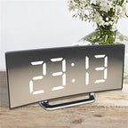 LED Digital Alarm Clock – Curved Mirror Display, Table Clock with Snooze Function, Electronic Table Display, Bedroom and Living Room Decor