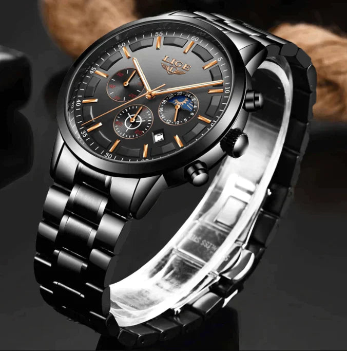 VanguardTime | Military Black Steel Watch – Sleek & Sophisticated