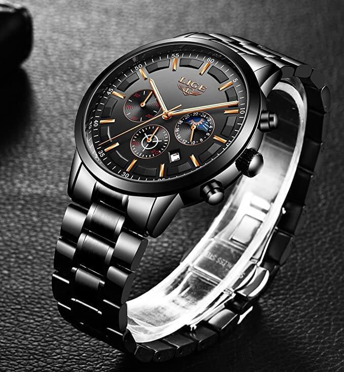 Military Black Steel Watch – Elegant Stainless Steel Men’s Wristwatch with Waterproof Design
