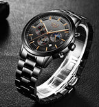 Military Black Steel Watch – Elegant Stainless Steel Men’s Wristwatch with Waterproof Design
